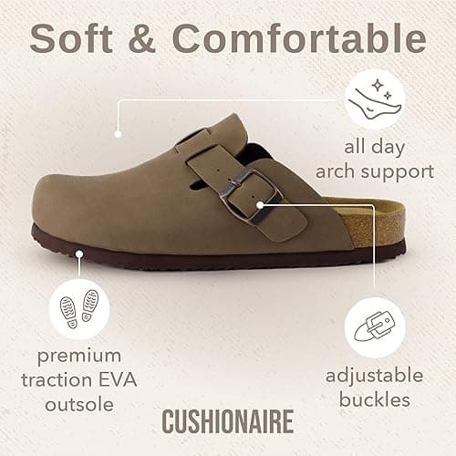CUSHIONAIRE Hana Womens Clogs | Comfortable Vegan Suede Clogs for Women | Slip On Potato Shoes with Cork Footbed & Arch Support | Memory Foam, Wide Widths Available thumbnail 7