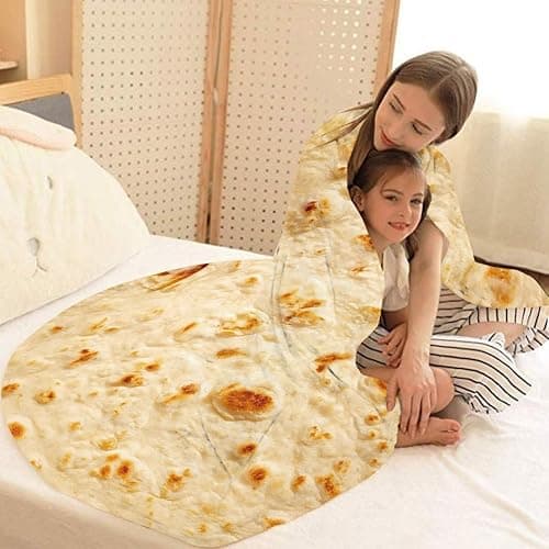 E-yimeng Throw Blanket Burritos Tortilla Wrap Blanket Adult Kids and Baby Size Gifts,Novelty Funny Tortilla Round Blanket,Fluffy Fuzzy Blankets & Throws for Bed, Sofa Yellow 36 inches thumbnail 2