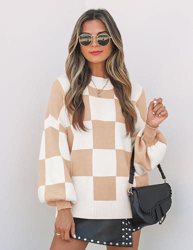 ZESICA Women's 2025 Fall Fashion Turtleneck Long Sleeve Striped Ribbed Knit Loose Pullover Sweater Tops thumbnail 5