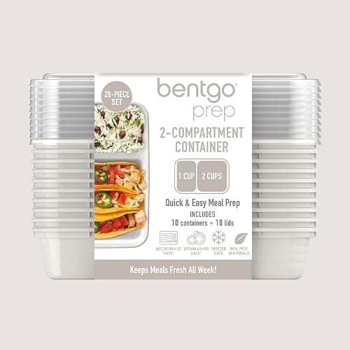 Bentgo 20-Piece Lightweight, Durable, Reusable BPA-Free 2-Compartment Containers - Microwave, Freezer, Dishwasher Safe - Whisper Gray thumbnail 8