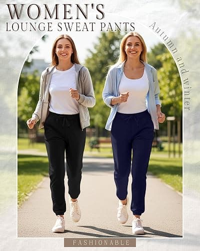 Velvelhall 3 Pack Women's Sweatpants with Pocket, High Waisted Drawstring Jogger Pants Cinch Bottom Casual Baggy Trousers thumbnail 5