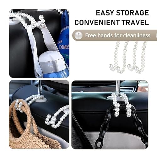 winterrock 2PCS Car Pearl Seat Headrest Hooks, Elegant Exquisite Purse Hook for Car, High Load-Bearing Seat Hook Hanger Storage Organizer, Interior Accessories for Bags, Umbrellas (White) thumbnail 3
