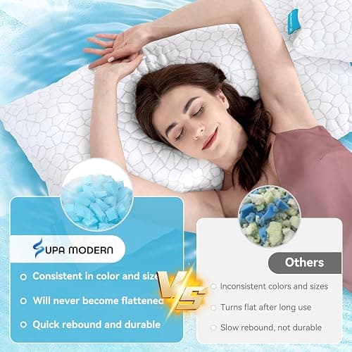 Cooling Bed Pillows Queen Size Set of 2, Shredded Memory Foam Pillows for Sleeping 2 Pack, Adjustable Soft Firm Pillow for Side Back Stomach Sleepers, Luxury Cool Pillow for Hot Sleepers Neck Support thumbnail 7