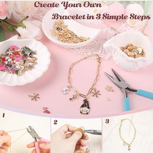 Wisreach 417 PCS Stainless Steel Gold Charm Bracelet Making Kit, DIY Jewelry Making Supplies with Paperclip Chain Bracelets, Charms & Jump Rings, Starter Craft Kit, Women & Beginners thumbnail 4