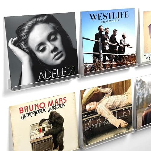 Laurensory Vinyl Record Shelf Wall Mount, 12 inch Clear Acrylic Album Record Holder Display, Floating Shelves for Wall, Magazine Shelf, Kids Bookshelf, Suitable for Bedroom, Living Room, etc.—6 Pack - Image 1