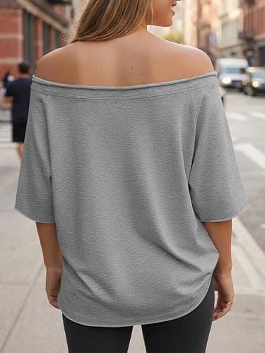 Fisoew Womens Off The Shoulder Tops Oversized Short Sleeve T-Shirts 2026 Summer Spring Casual Fashion Tees thumbnail 3