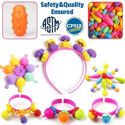 FUNZBO 520+ Snap Pop Beads - Jewelry Making Kit for Kids, Arts and Crafts for Kids Ages 4-8, Toys for 3 4 5 6 Years Old Girls Christmas Birthday Gifts Ideas, Bracelet Necklace Ring Snap Set for Girls thumbnail 6