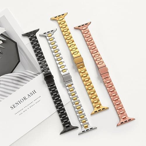 WFEAGL Slim Metal Watch Band Compatible with Apple Watch 38mm 40mm 41mm 42mm(Series 11 10), Dressy Stainless Steel Strap for Women iWatch Bands Series10/9/8/7/6/5/4/3/2/1/SE (Silver+Gold) thumbnail 3