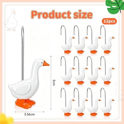 Qunclay Goose 12 Pcs Shower Curtain Hooks Stainless Steel Decorative Fun Shower Hangers Rings for Bathroom Decoration thumbnail 2