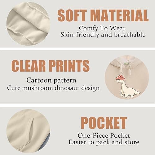 Weetiotio Oversized Cute Mushroom Dino Print Hoodies for Womens Kawaii Cartoon Sweatshirt Teen Girls Cotton Fleece Sweaters thumbnail 5