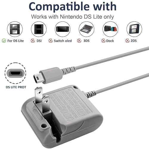 DS Lite Charger,Compatible with Nintendo DS Lite 100-240V Wall Plug Adapter, with USB Charging Cable for Nintendo DS Lite thumbnail 2