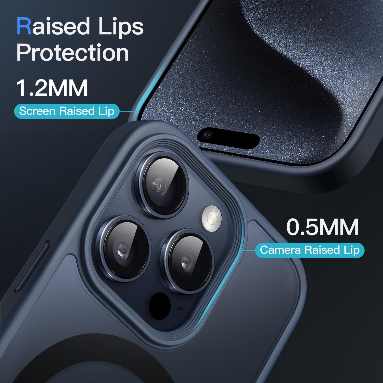 JETech Funda Magnética para iPhone 15 Pro MAX 6.7 Pulgadas Compatible con MagSafe, Carcasa Translúcida Mate Trasera Fina Antigolpes (Azul Tormenta) thumbnail 6