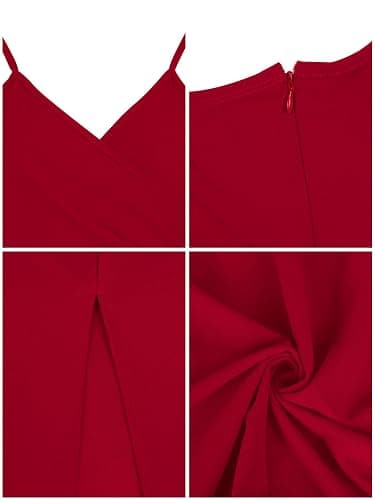 Missufe Robe de soirée pour femme - Robe de soirée - Robe portefeuille - Bretelles spaghetti - Sans manches - Fente - Robe de cocktail - Maxi longue - Robe de bal de mariage thumbnail 6