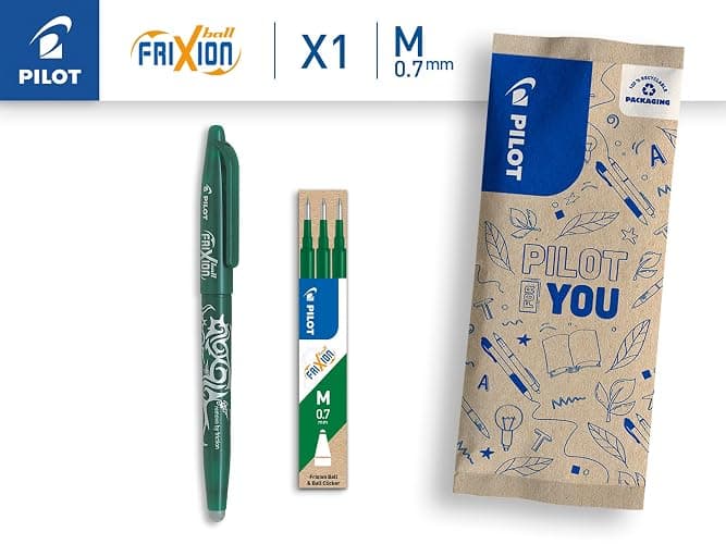 PILOT - FriXion Ball Clicker Erasable Pen Set - Medium 0.7mm Tip Rollerball - 1 x Green Pen, 3 x Green Refills thumbnail 3