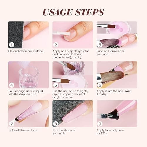 Saviland Acrylic Nail Kit, 3 Colors Pink Nude Clear Acrylic Powder and Liquid with Brush, Froms Dappen Dish Set for Nail Extensions & Manicures thumbnail 6