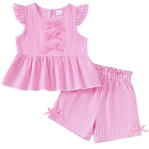 Jecson Toddler Baby Girl Summer Clothes Cotton Ruffled Sleeve Shirt Tops and Shorts Set Outfits 12Months-4T - Image 1