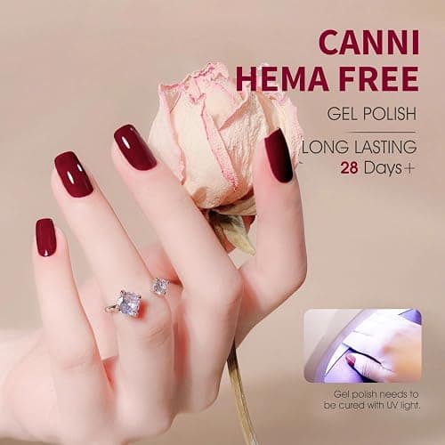 CANNI 6 Colors 9 ML Hema-Free Dark Red Gel Polish Set, Deep Cherry Red Burgundy Gel Nail Polish Blood Wine Red Color Kit, Soak Off LED Nail Gel Manicure Kit DIY at Home Salon Gifts thumbnail 8