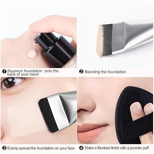 BEAUTYFACTOR Flat Foundation Brush,Korean Makeup Brush Spatula Facial Brush for Liquid Foundation,Premium Face Makeup Brush for Blending Cream (Silver) thumbnail 4