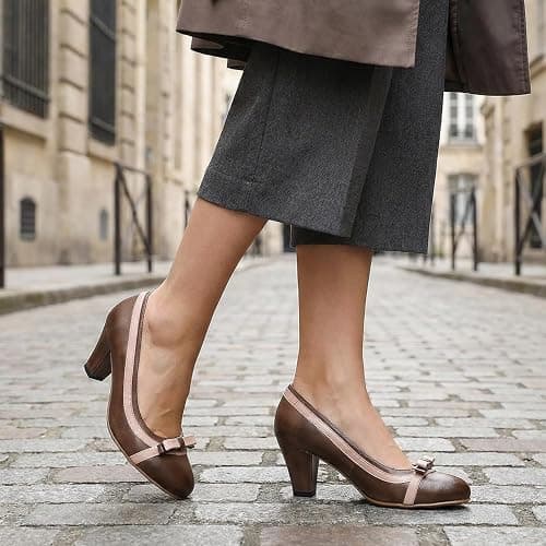 Mona flying Leather Mid Chunky Pumps Elegant Women Slip On Classic Comfortable Elegant Handmade Work Shoes thumbnail 2