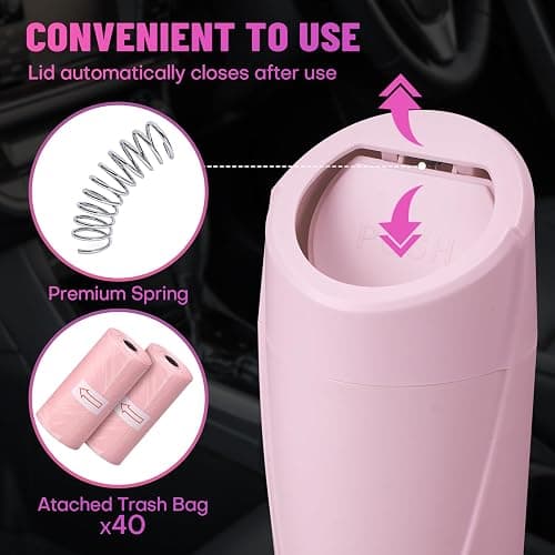 SGLRT Pink Mini Leakproof Vehicle Trash Bin with Lid - Garbage Can for Car Cup Holder - 20pcs Trash Bags - Car Organizers and Storage for Front Back Seat Accessories thumbnail 7