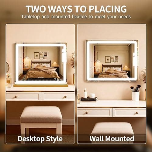 ROLOVE Vanity Mirror with Lights 23x18 Inch, Gold Lighted Makeup Mirror, 3 Color Modes, Smart Touch Dimming, Large Vanity Mirror for Desk, Bathroom, Wall thumbnail 6