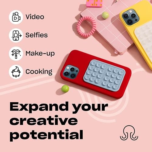 OCTOBUDDY Classic - Silicone Suction Phone Case Adhesive Mount - Hands-Free, Strong Grip Holder for Selfies & Videos - iPhone & Android Compatible - 2.25″ x 3.25″, Baby Blue thumbnail 5