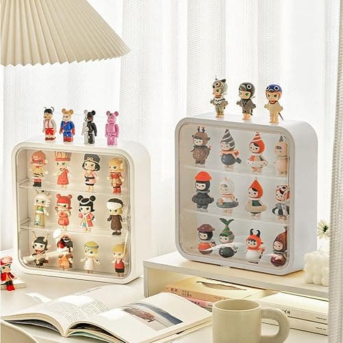 APACALI Display Case for Figures, 12x12x3 Inch Clear Display Case Desktop Organizer Shelf Milky White Wall Mounted Storage Box for Collectibles - Image 1