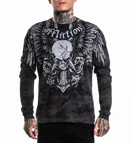 Affliction Men's Long Sleeve T-Shirt, Skull Wing Design, Graphic Print - Image 1