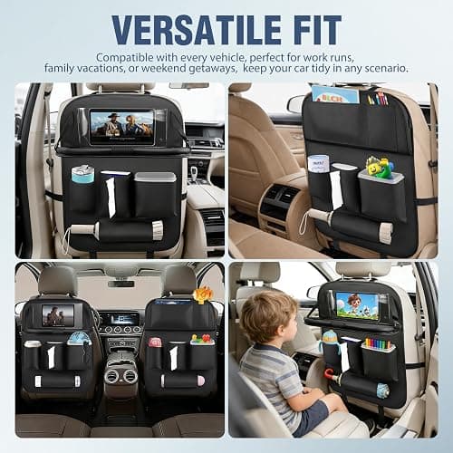 Nilight Car Seatback Organizer 2PCS Black PU Leather Universal | Foldable Tray Tablet Holder Tissue Box Removable Bucket Waterproof Storage Bag for Cars Vans SUVs MPVs Pickup Trucks thumbnail 9