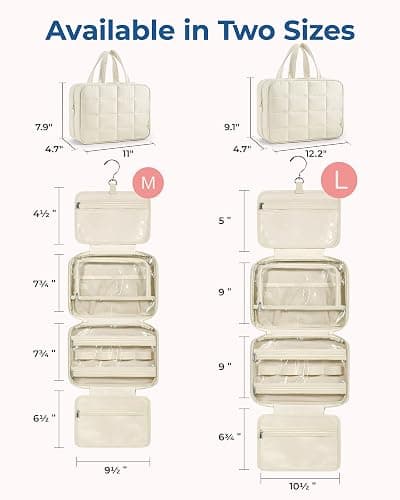 BAGSMART Travel Toiletry Bag with Jewelry Organizer, Hanging Travel Bag for Toiletries, Puffy Makeup Cosmetic Bag Organizer, Carry-on Travel Accessories Essentials, Beige-M thumbnail 2
