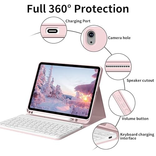KVTVOU Keyboard Case for iPad (A16) 11th/10th Gen (11/10.9 Inch, 2025/2022) | Magnetic Detachable Wireless Bluetooth Keyboard, Folio Keyboard Cover with Pencil Holder - Thin & Light, Pink thumbnail 2