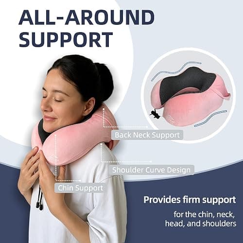 Travel Pillow with Extra Large Hood for Airplane Long Flights Privacy and Comfort Memory Foam with Velvet Cover for Road Trip Head&Neck Support for Plane Office Cars Sleeping & Rest (Pink) thumbnail 4