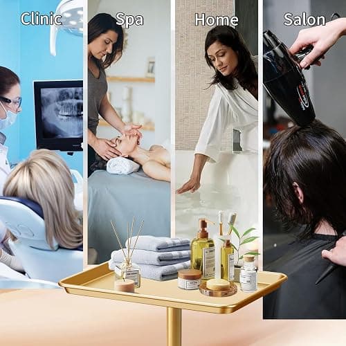 Salon Tray on Wheels, Gold Salon Tray Cart with Adjustable Height, Metal Service Instrument Storage Tray for Salon&Home Use thumbnail 6