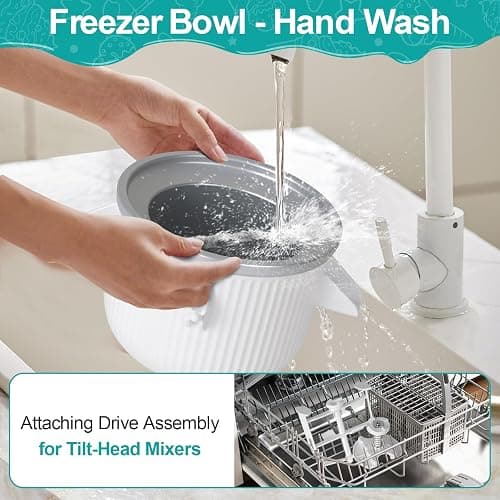 Ice Cream Maker Attachment for KitchenAid Stand Mixer, Ice Cream Bowl Compatible with 4.5Qt and Larger Stand Mixers, Ice Cream & Sorbet Gelato Maker Attachment, 2 Quart, White XTMZ thumbnail 5