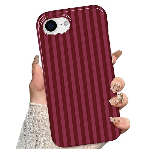 Aurorastar for iPhone 16e/17e Cute Burgundy Striped Soft Phone Case | Soft TPU Thin Slim Shockproof Protective Aesthetic Kawaii Summer Simple Cases for Women Girls, Burgundy Stripes thumbnail 6