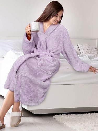 PAVILIA Premium Womens Plush Soft Robe Fluffy, Warm, Fleece Sherpa Shaggy Bathrobe thumbnail 5