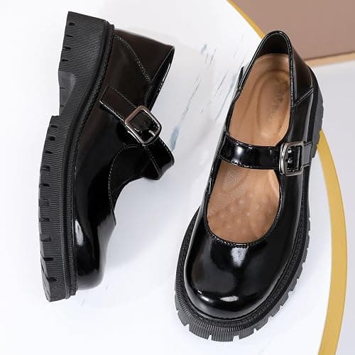 XMM Mary Jane Shoes Platform Chunky Mary Janes for Women Ladies Comfort Leather Round Toe Non-Slip Dressy Casual Cute Girls School Work Shoes thumbnail 6
