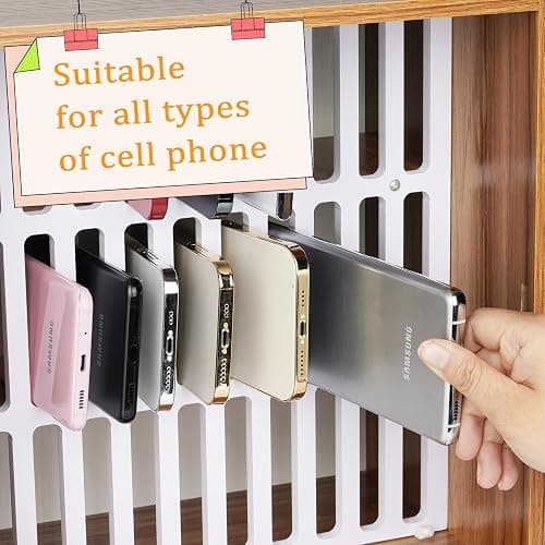 Echaprey Cell Phone Holder Classroom Pocket Chart Wooden Cell Phone Storage Cabinet with Lock 33 Slots Desktop Cell Phone Holder for Classroom Office (33 Slots) thumbnail 2