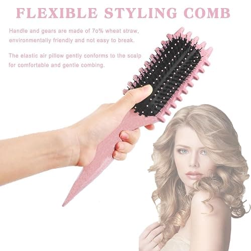 Define Curls Brush - Define Curls, Curly Hair Brush Enhance Bounce | Detangle Wavy/Curly Hair, Reduce Frizz - Ergonomic Design for All Textures (Pink, stripe) thumbnail 6