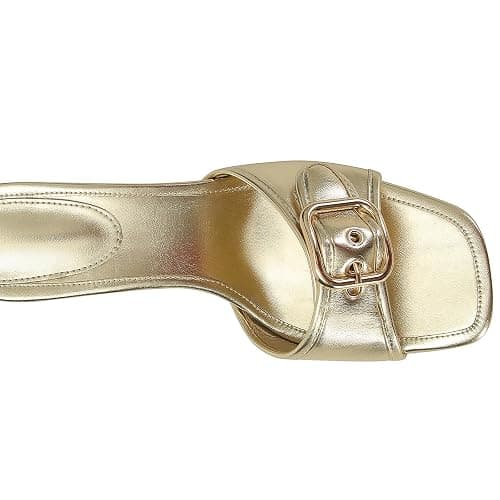 Dsevht Black Kitten Heel Sandals Stiletto Low Heels Slip On Slides Mule Sandal Square Open Toe Dress Shoes for Women thumbnail 5