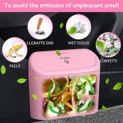 Accmor Car Trash Can with Lid, Vehicle Trash Bin Car Dustbin Garbage Organizer Holder with One Roll Trash Bag, Portable Hanging Mini Leakproof Cars Storage Bag Container for Auto, SUV, Office (Pink) thumbnail 4