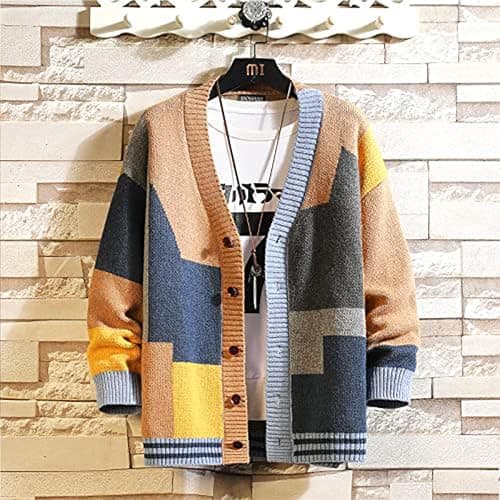 GURUNVANI Cardigan Sweater for Men Knitted Long Sleeve Sweaters with Buttons thumbnail 8