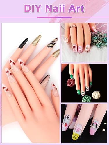 Deciniee Practice Hand for Acrylic Nails: Silicone Nail Practice Hand - 200 Pcs Nail Tips Professional Nail Hand Practice Model - Flexible Fake Hand Nail Art Hand Tools for DIY Nail Manicure - light brown thumbnail 6