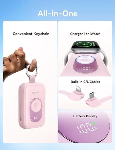 RORRY CharmGo Portable Charger, 20000mAh PD 30W Portable Charger Power Bank | Built-in Cables, Fast Charging Keychain Portable Battery Pack, Travel Essentials for iPhone, Apple Watch, iPad thumbnail 2