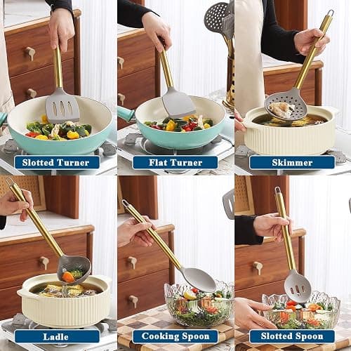 Gold Kitchen Utensils Set, Kyraton 38 Pieces Non-Stick Silicone Cooking Utensils Set, Spoon Spatula Set with Sturdy Stainless Steel Utensil Holder, Dishwasher Safe thumbnail 7