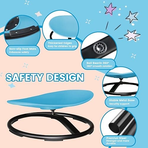21" L × 19" W Large Size Spinning Chair for Autistic Kids, Toddler Sensory Spinning Chair, Sensory Toys Gifts for Kids with Autism & ADHD, Sit and Spin Training Body Coordination, Azure Rounded Shape thumbnail 5