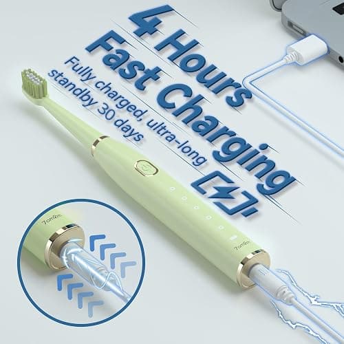 7AM2M Sonic Electric Toothbrush for Adults and Kids- High Power Rechargeable Toothbrushes with 8 Brush Heads,5 Adjustable Modes, Built-in 2-Minute Smart Timer,4 Hours Fast Charge for 30 DaysGreen thumbnail 4