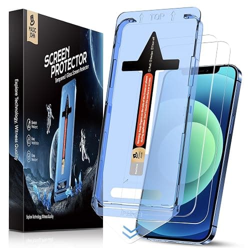 MAGIC JOHN 2 Pack for iPhone 12/iPhone 12 Pro 6.1 inch Tempered Glass Screen Protector, Auto Dust-Elimination Installation, Bubble Free, HD Clear, Easy Installation - Image 1