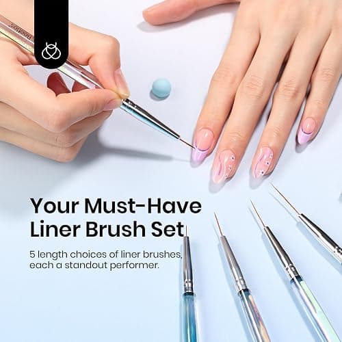 Beetles Nail Art Pens Brushes, 5pcs Nail Art Liner Brushes Set Painting | Nail Dotting Drawing Tool Metal Handle for Long Lines, Details, Fine Sizes 7/11/15/20/25mm Gift for Women thumbnail 2