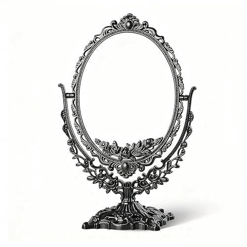 SUNLOREN Vintage Black Tabletop Makeup Mirror, Ornate Antique Oval Swivel Vanity Mirror with Floral Carved Frame, Freestanding Decorative Dresser Mirror for Bedroom Bathroom Decor - Image 1
